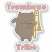 Trombone Tribe Schattige Bruine Kat Roze Letters Sticker (Voorkant)