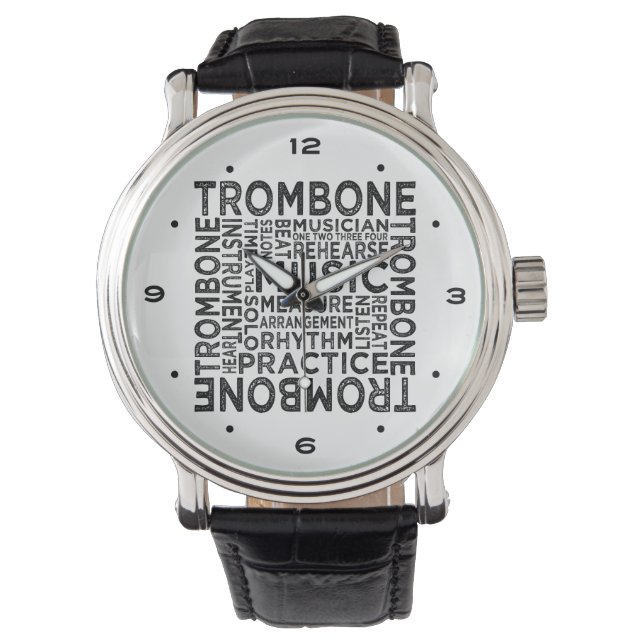 Trombone Typografie Horloge (Voorkant)