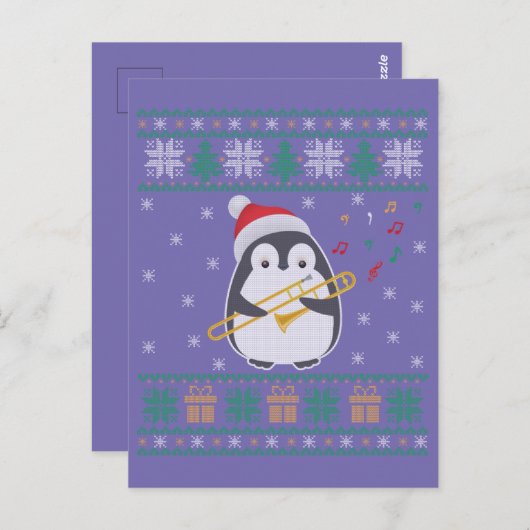 Trombone Ugly Christmas Sweater Penguin Xmas Famil Briefkaart (Voorkant / Achterkant)
