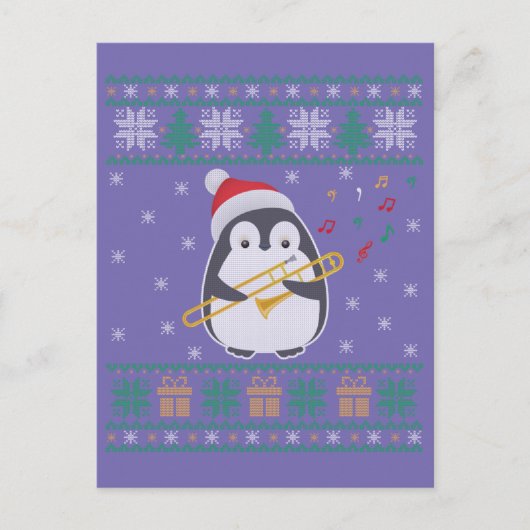 Trombone Ugly Christmas Sweater Penguin Xmas Famil Briefkaart (Voorkant)
