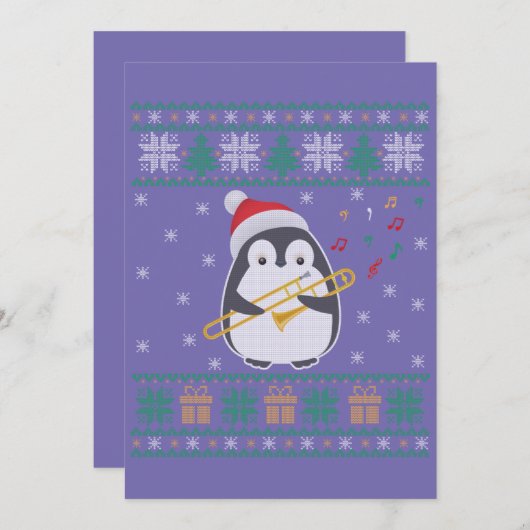 Trombone Ugly Christmas Sweater Penguin Xmas Famil Kaart (Voorkant / Achterkant)