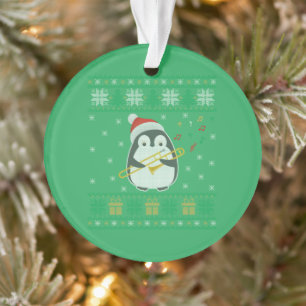 Trombone Ugly Christmas Sweater Penguin Xmas Famil Ornament