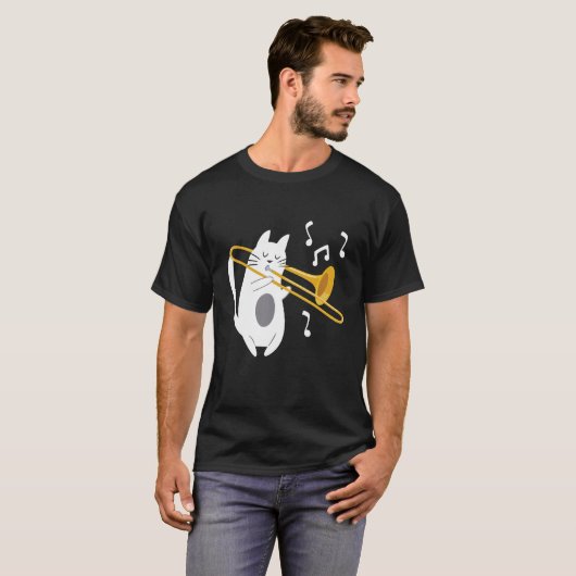Trombonist Cat - Trombone Speler Muziek Liefhebber T-shirt (Voorkant volledig)