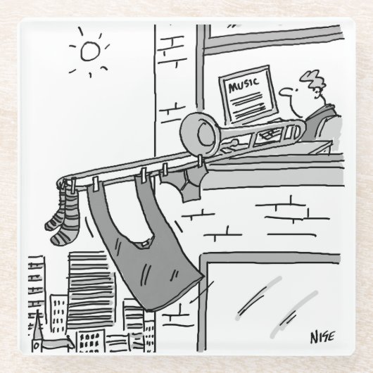 Trombonist Hangs zijn wasbeurt uit Glazen Onderzetter (Voorkant)