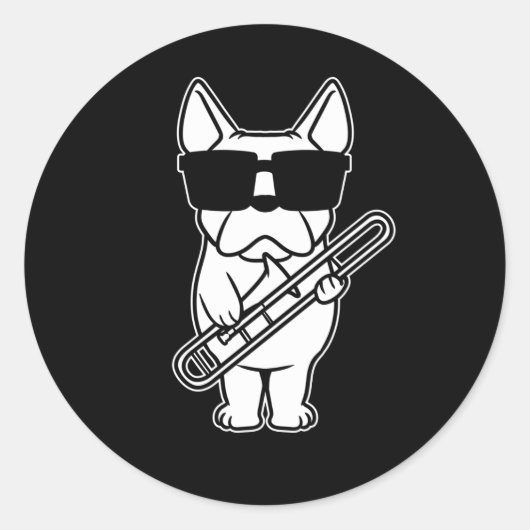 Trombonist Trombone Player Dog with Trombone Ronde Sticker (Voorkant)