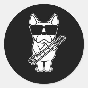 Trombonist Trombone Player Dog with Trombone Ronde Sticker