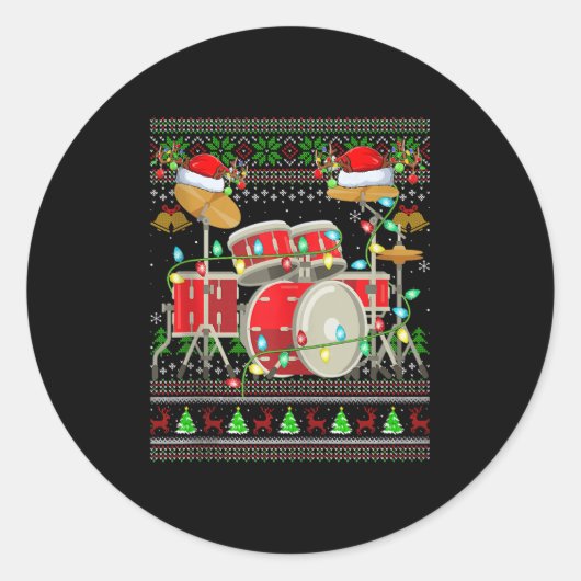 Trommel lelijk kerst trui muzikaal drumspeler Dr Ronde Sticker (Voorkant)
