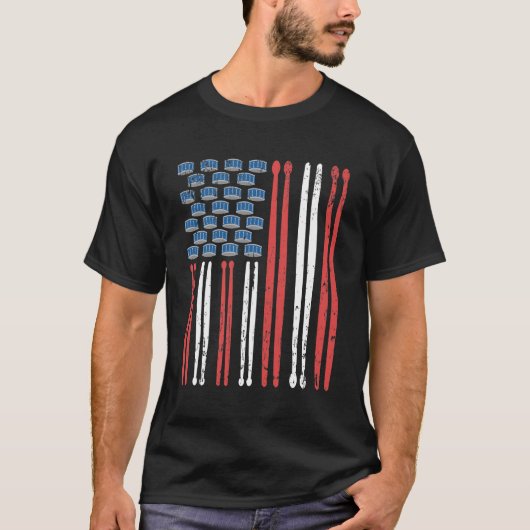 Trommel steekt de Amerikaanse vlag drumming T-shirt (Voorkant)