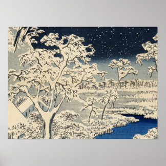 Trommelbrug bij Meguro, door Ando Hiroshige Poster