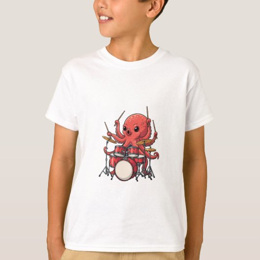 Trommelende Octopus Muzikale Cartoon Kinderen T-shirt (Voorkant)