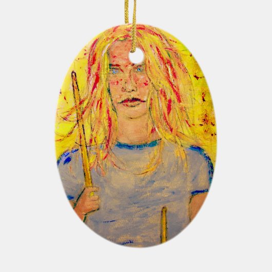 trommelmeisje op hoogte keramisch ornament (Achterkant)