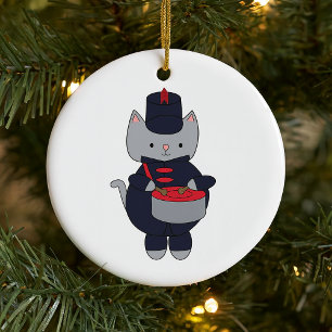 Trommels Marching Band Kat Navyblauw Rood Personal Keramisch Ornament