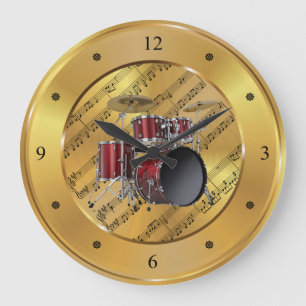 Trommelset ~ Blad Music ~ Gold Background ~ Unieke Grote Klok