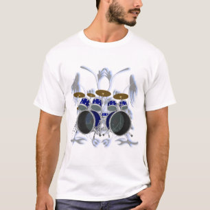 Trommelset en tribaal (blauw) - Witte T-shirt