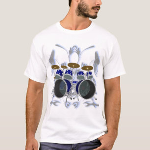 Trommelset en tribaal (blauw) - Witte T-shirt