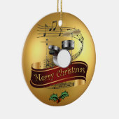 Trommelset ~ Musical Scroll ~ Gold Merry Kerstmis  Keramisch Ornament (Rechts)