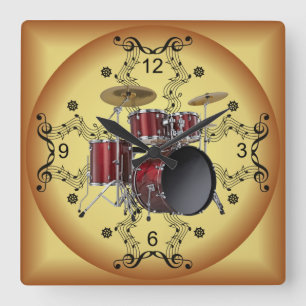 Trommelset ~ Musical Scroll ~ Golden Background ~ Vierkante Klok