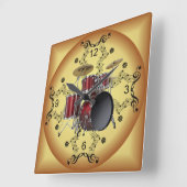 Trommelset ~ Musical Scroll ~ Golden Background ~ Vierkante Klok (Hoek)