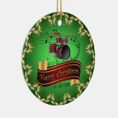 Trommelset ~ Musical Scroll ~ Merry Kerstmis * ~ Keramisch Ornament (Rechts)