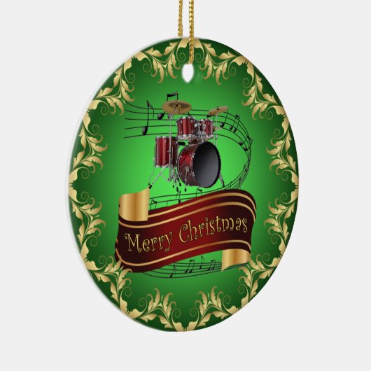 Trommelset ~ Musical Scroll ~ Merry Kerstmis * ~ Keramisch Ornament (Rechts)