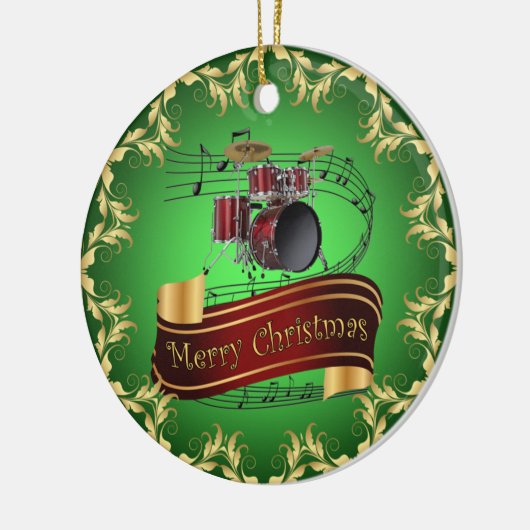 Trommelset ~ Musical Scroll ~ Merry Kerstmis * ~ Keramisch Ornament (Links)