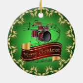 Trommelset ~ Musical Scroll ~ Merry Kerstmis * ~ Keramisch Ornament (Achterkant)