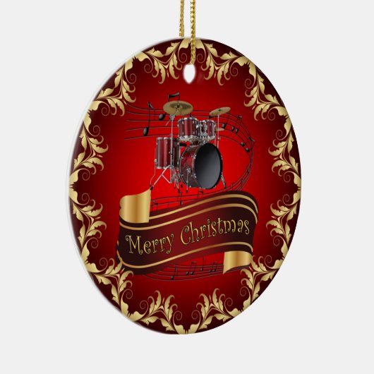 Trommelset ~ Musical Scroll ~ Merry Kerstmis * ~ Keramisch Ornament (Rechts)
