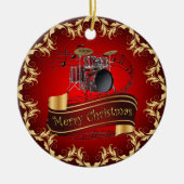 Trommelset ~ Musical Scroll ~ Merry Kerstmis * ~ Keramisch Ornament (Voorkant)