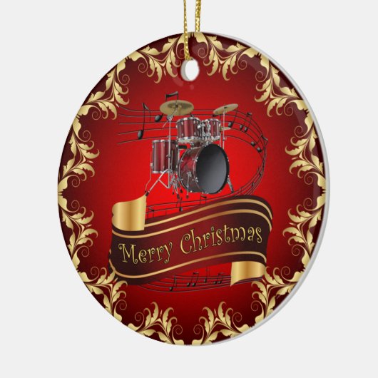 Trommelset ~ Musical Scroll ~ Merry Kerstmis * ~ Keramisch Ornament (Links)