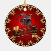 Trommelset ~ Musical Scroll ~ Merry Kerstmis * ~ Keramisch Ornament (Achterkant)