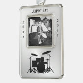 Trommelset persoonlijke foto (jaar) verzilverd omlijst ornament (Links)