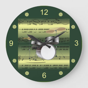 Trommelset~Rollend blad Muziek~Gold/Groene achterg Grote Klok
