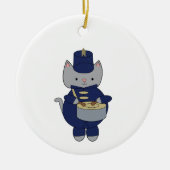 Trommelspeler Kat Navy Blauw Goud Personaliseer Keramisch Ornament (Voorkant)