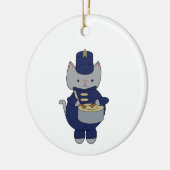 Trommelspeler Kat Navy Blauw Goud Personaliseer Keramisch Ornament (Links)