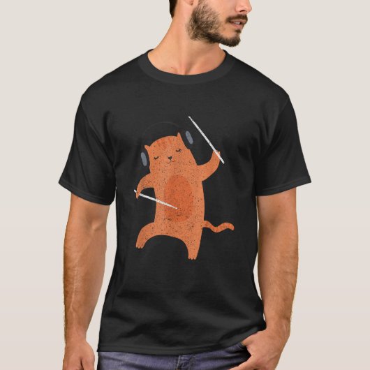 Trommelstokken Percussie Drummer Kat Dier Cadeau D T-shirt (Voorkant)