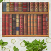 Trompe l'oeil "Franse bibliotheek". Theedoek (Gevouwen)