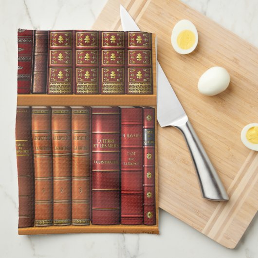 Trompe l'oeil "Franse bibliotheek". Theedoek (Quarter Fold)