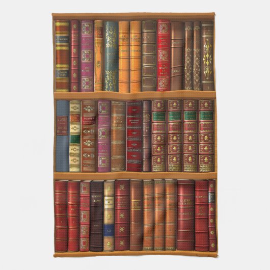 Trompe l'oeil "Franse bibliotheek". Theedoek (Verticaal)