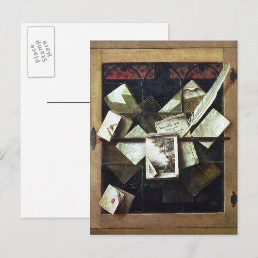 Trompe l'oeil met brieven en notitieboeken, 1665 briefkaart (Voorkant / Achterkant)