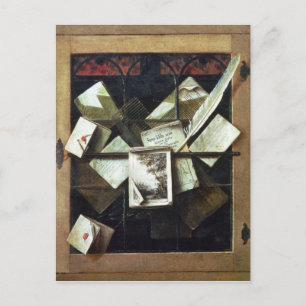 Trompe l'oeil met brieven en notitieboeken, 1665 briefkaart