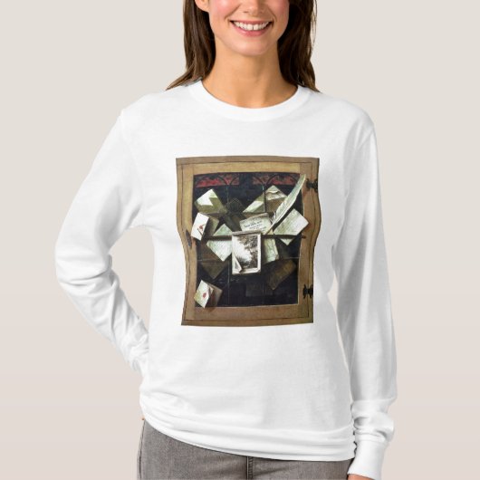 Trompe l'oeil met letters en notebooks, 1665 t-shirt (Voorkant)