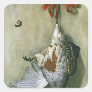 Trompe l'Oeil met Partridge, 1666 Vierkante Sticker