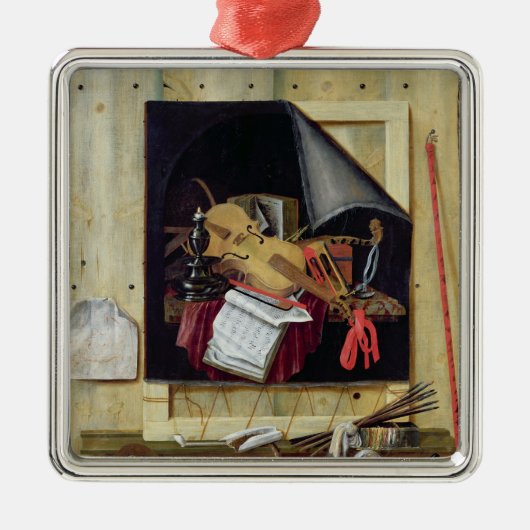 Trompe l'Oeil still Life, 1665 Metalen Ornament (Voorkant)