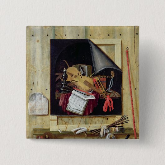 Trompe l'Oeil still Life, 1665 Vierkante Button 5,1 Cm (Voorkant)
