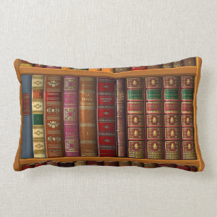 Trompe l'oeil van een bibliotheek met klassieke bo kussen