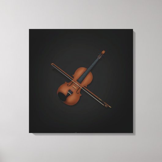 Trompe L'oeil Violin met Bow op Top 24x24 Black Canvas Afdruk (Voorkant)