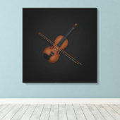 Trompe L'oeil Violin met Bow op Top 24x24 Black Canvas Afdruk (Insitu (Houten vloer))