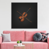 Trompe L'oeil Violin met Bow op Top 24x24 Black Canvas Afdruk (Insitu (Woonkamer))