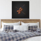Trompe L'oeil Violin met Bow op Top 24x24 Black Canvas Afdruk (Insitu (Slaapkamer))