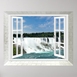 Trompe l'oeil Waterfall Fake Window Uitzicht Poster
